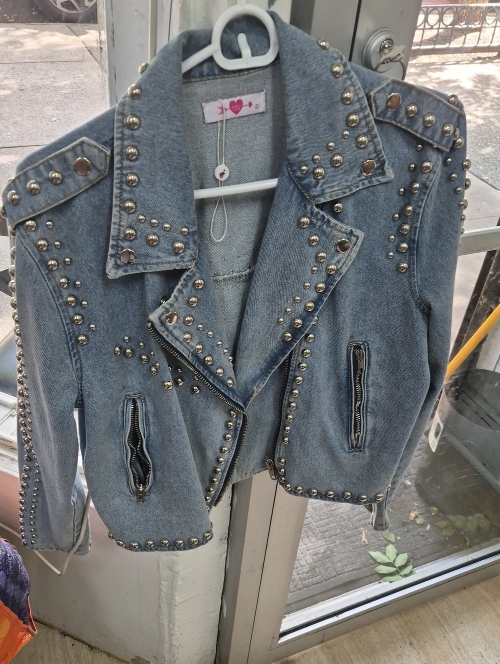 Buddy Love Light Blue Studded Denim Moto Jacket